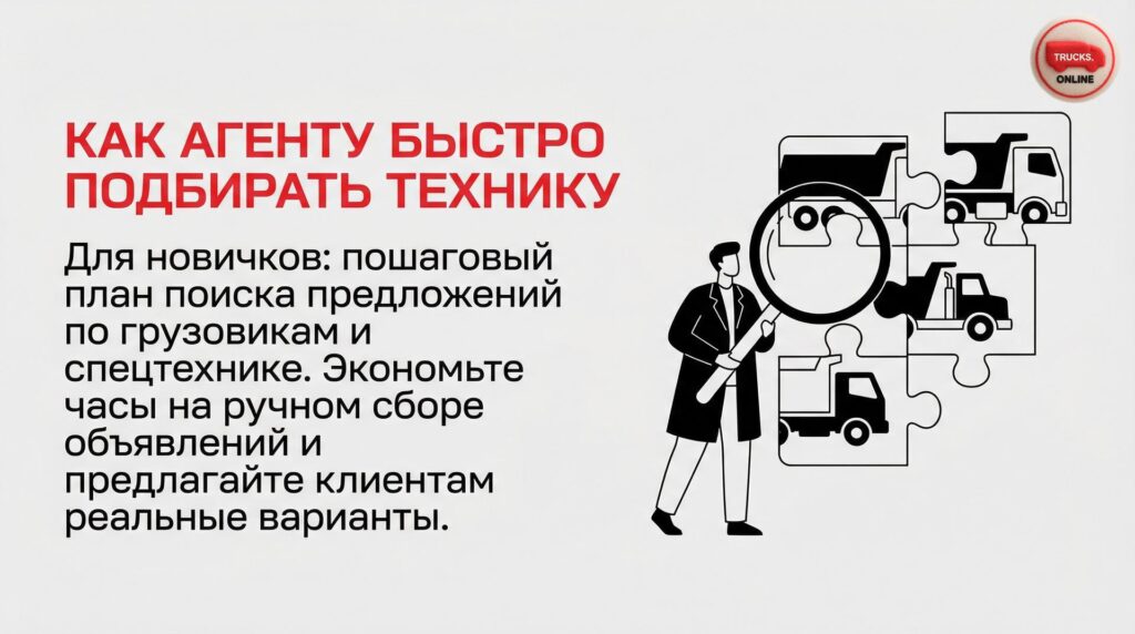 Для новичков: пошаговый план поиска предложений по грузовикам и спецтехнике. Экономьте часы на ручном сборе объявлений и предлагайте клиентам реальные варианты.