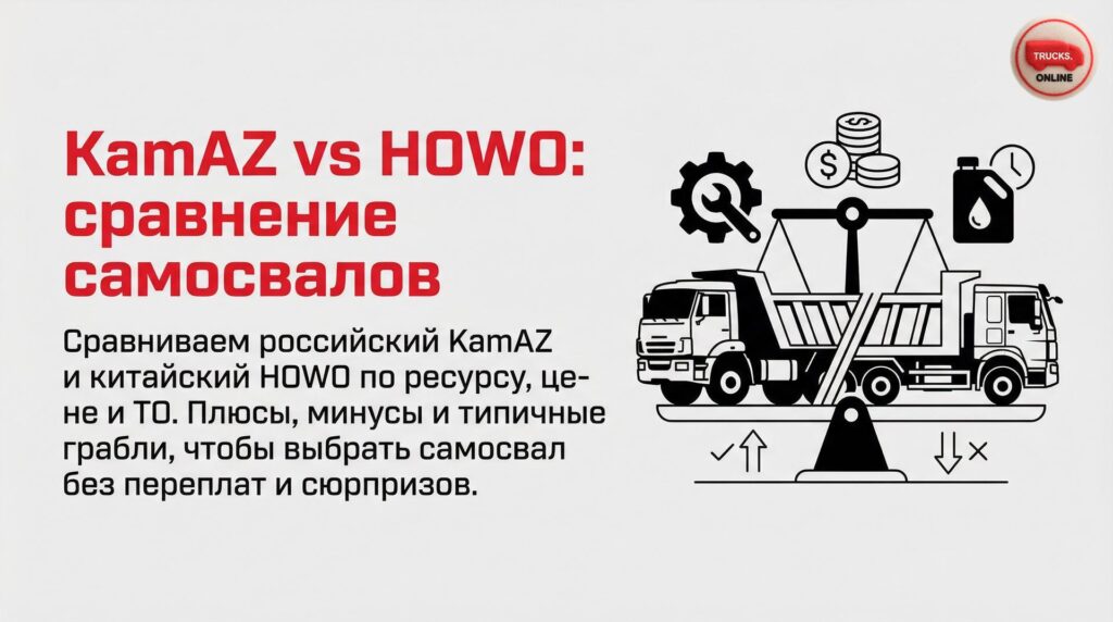 Сравниваем российский KamAZ и китайский HOWO по ресурсу, цене и ТО. Плюсы, минусы и типичные грабли, чтобы выбрать самосвал без переплат и сюрпризов.
